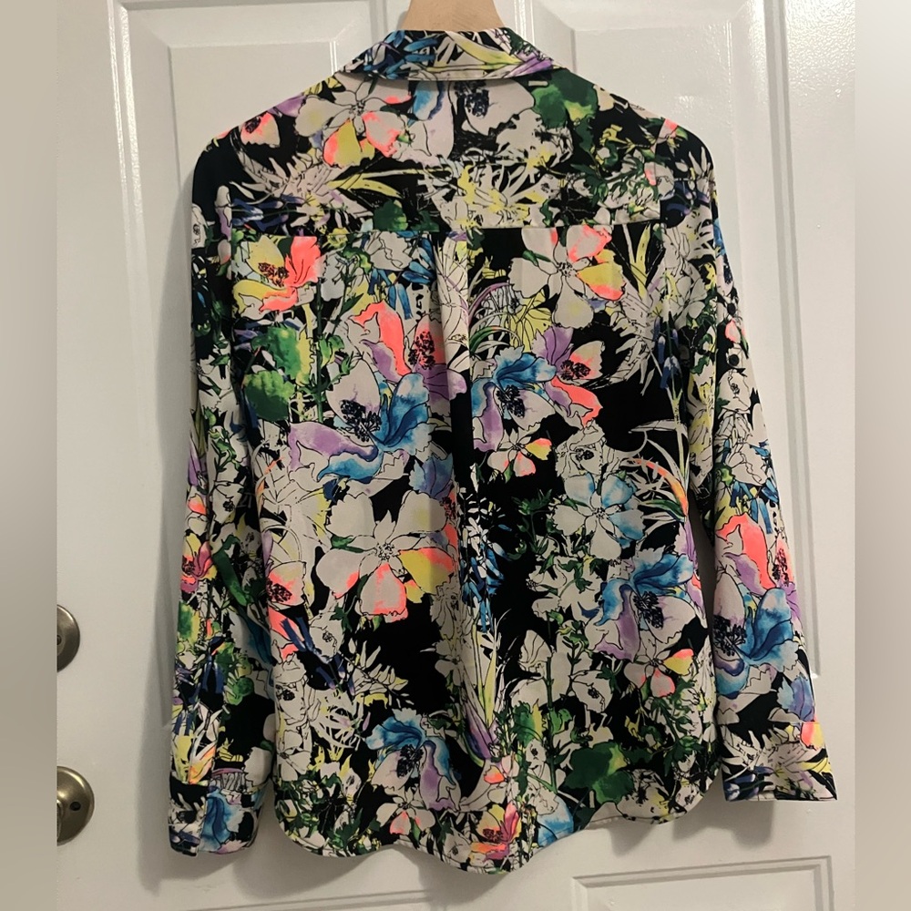 Express-Bright, Multi- Colored, Floral Button- Up… - image 4